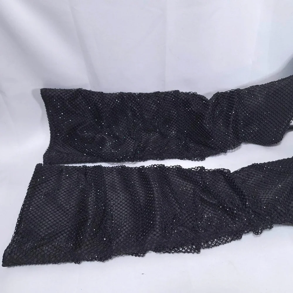 Madden Girl Sashaa Slouchy Over Knee Boot‎ Sz 6.5 Rhinestones Stilettos Fishnet